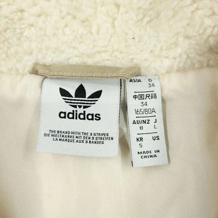 [BUNJANG] Adidas Ivory Beige Trefoil Logo Sherpa Jacket / 아디다스 아이보리 베이지 배색 트레포일 로고 빅포켓 덤블 뽀글이 셰르파
