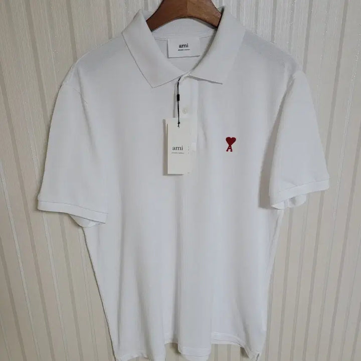 [BUNJANG] AMI White Small Heart Embroidered Polo Shirt / [L] 아미 화이트 스몰 하트자수 반팔 카라티 BFHPL001