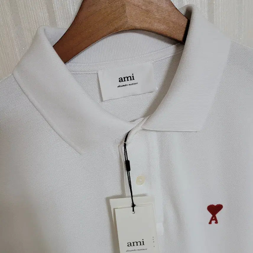 [BUNJANG] AMI White Small Heart Embroidered Polo Shirt / [L] 아미 화이트 스몰 하트자수 반팔 카라티 BFHPL001