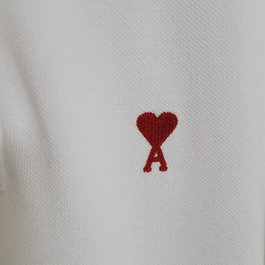 [BUNJANG] AMI White Small Heart Embroidered Polo Shirt / [L] 아미 화이트 스몰 하트자수 반팔 카라티 BFHPL001