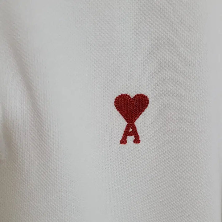 [BUNJANG] AMI White Small Heart Embroidered Polo Shirt / [L] 아미 화이트 스몰 하트자수 반팔 카라티 BFHPL001