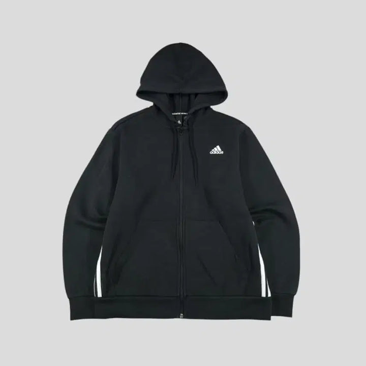 [BUNJANG] Adidas Black White Logo Cotton Blend Hooded Zip-up Jacket / 아디다스 블랙 화이트 로고 삼선 코튼블렌드 후드집업 M-L