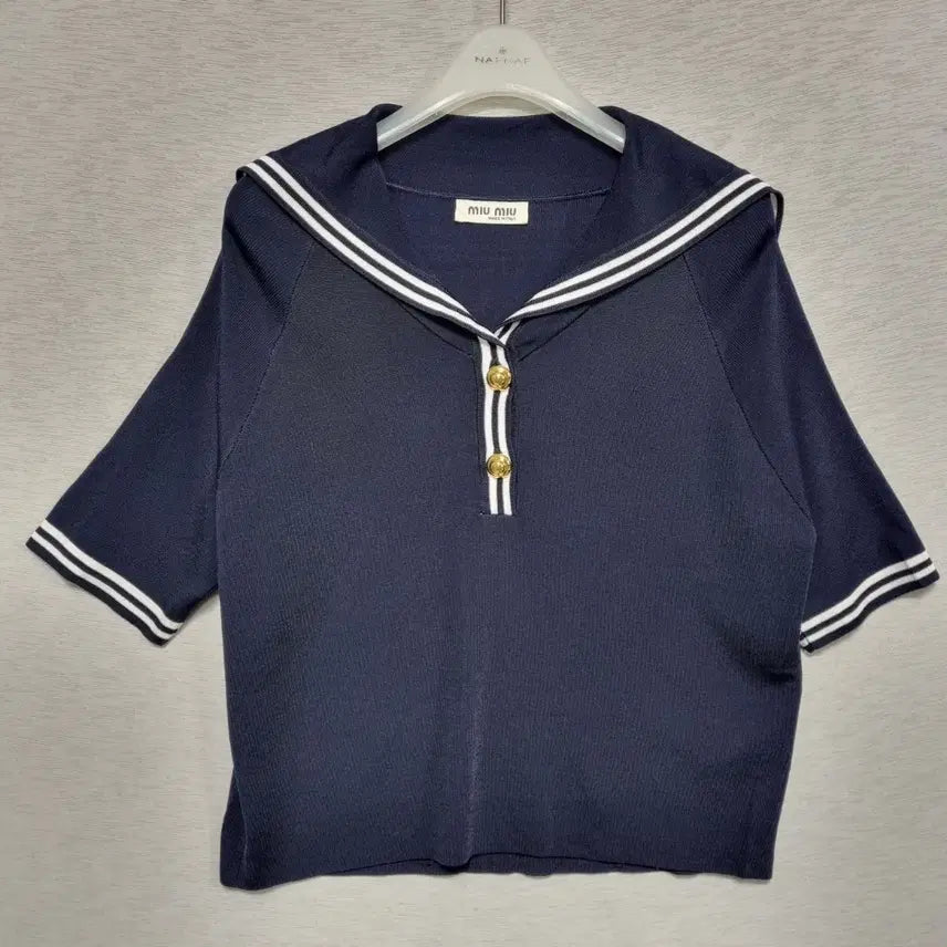 [BUNJANG] Miyumiyu Navy Knit Top / 미유미유 반팔 니트 여55ㅡ0403