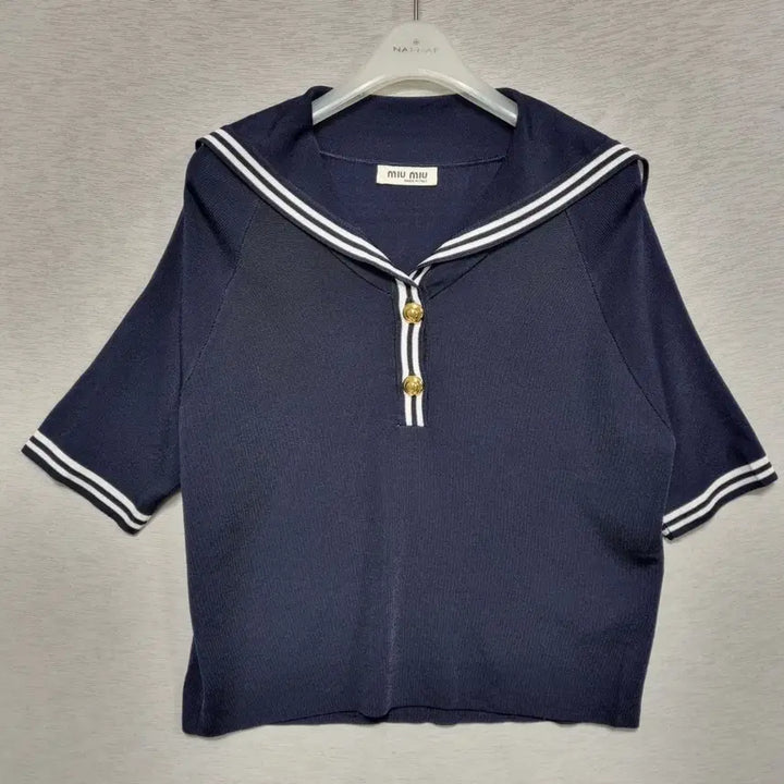 [BUNJANG] Miyumiyu Navy Knit Top / 미유미유 반팔 니트 여55ㅡ0403