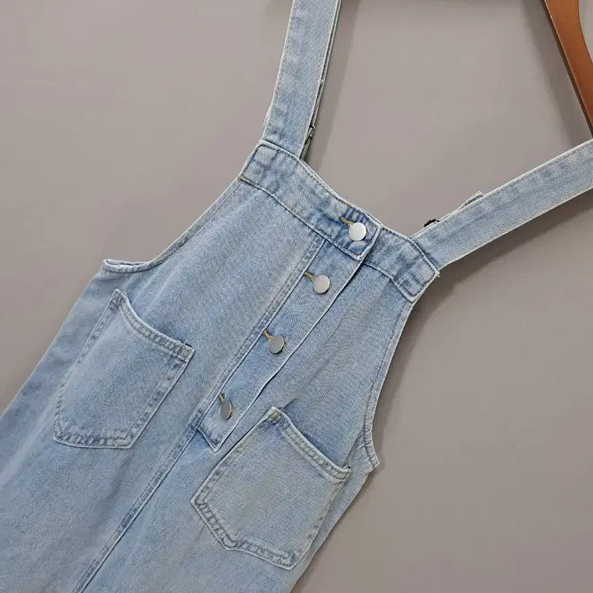 [BUNJANG] Blue Denim Long Overall Dress / 청 데님 멜빵 롱 원피스