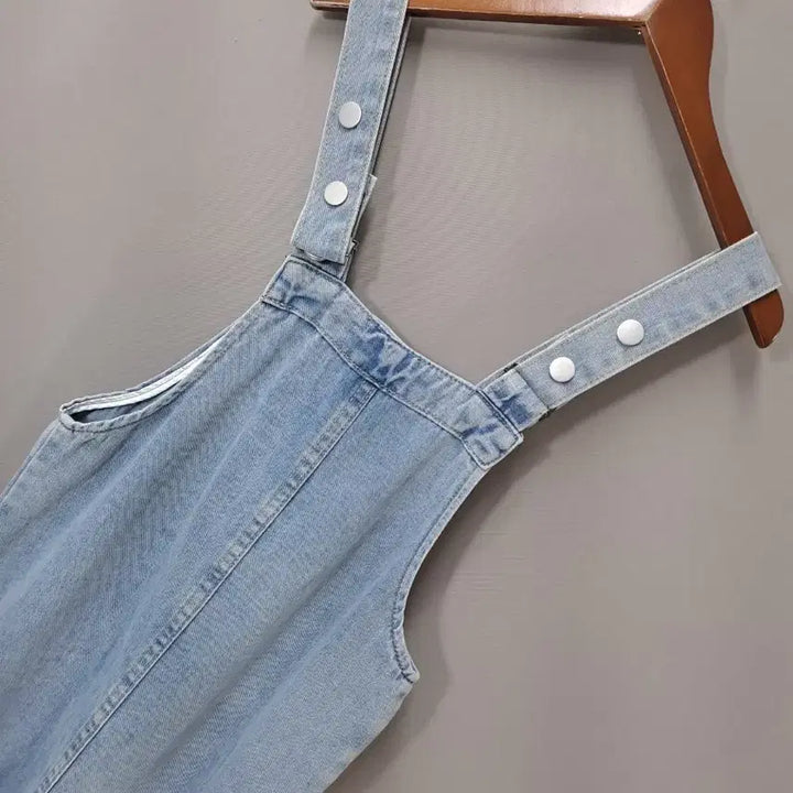 [BUNJANG] Blue Denim Long Overall Dress / 청 데님 멜빵 롱 원피스