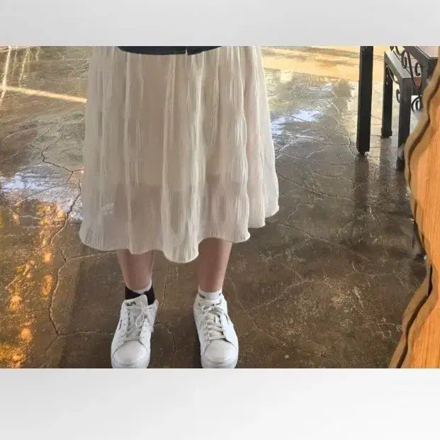 [BUNJANG] Ivory See-Through Pleated Skirt / 아이보리 시스루 주름 스커트