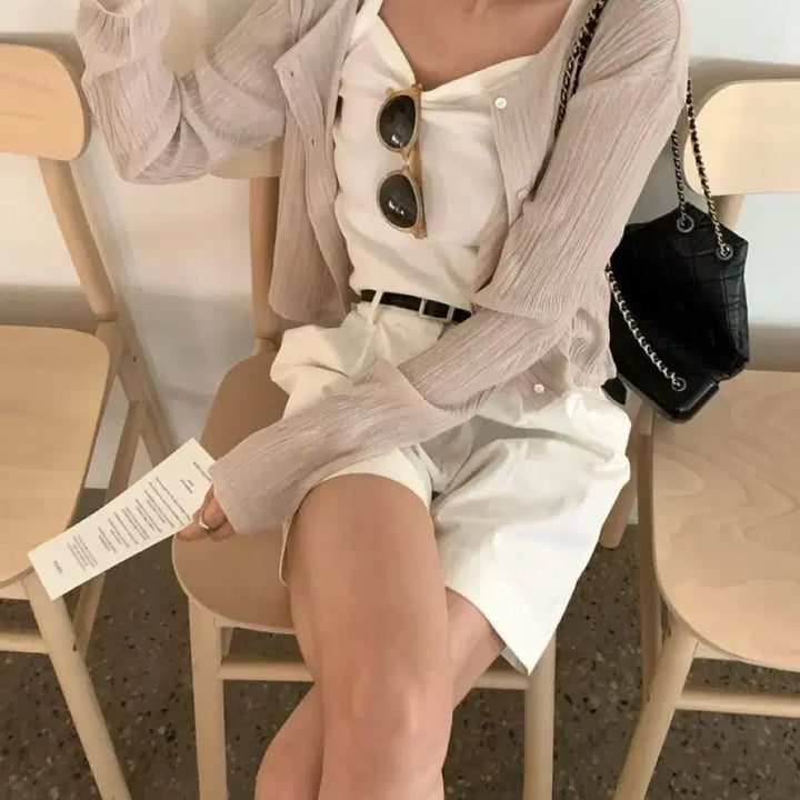 [BUNJANG] Umer Rena Pleats Cardigan Champagne Beige / umer 유메르 레나 플리츠가디건 샴페인베이지 새상품