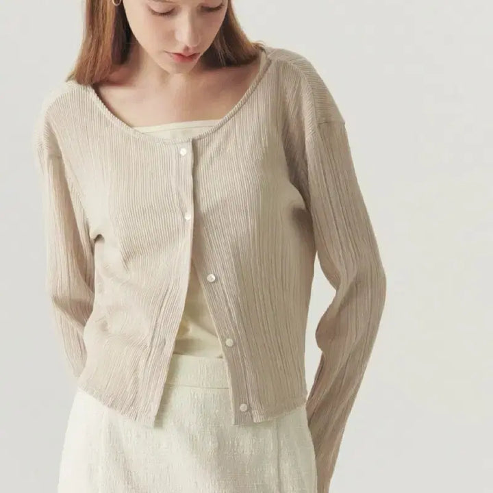 [BUNJANG] Umer Rena Pleats Cardigan Champagne Beige / umer 유메르 레나 플리츠가디건 샴페인베이지 새상품