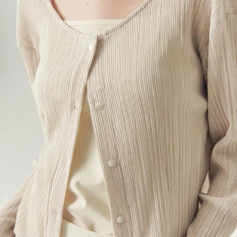 [BUNJANG] Umer Rena Pleats Cardigan Champagne Beige / umer 유메르 레나 플리츠가디건 샴페인베이지 새상품