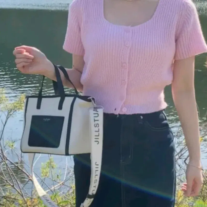 [BUNJANG] Pink Knit Short Sleeve Cardigan / 핑크 니트 반팔 가디건
