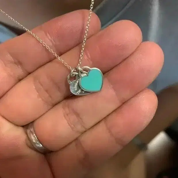 [BUNJANG] Tiffany &amp; Co. Double Heart Blue Pendant Necklace / 티파니 더블 하트 블루 펜던트 목걸이