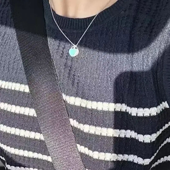 [BUNJANG] Tiffany &amp; Co. Double Heart Blue Pendant Necklace / 티파니 더블 하트 블루 펜던트 목걸이