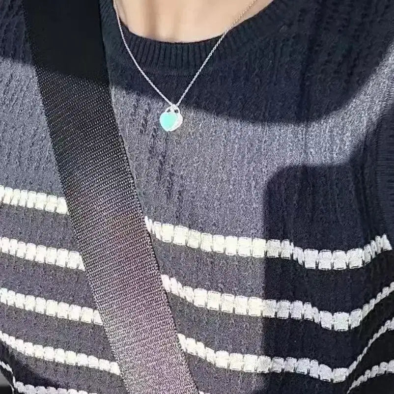 [BUNJANG] Tiffany &amp; Co. Double Heart Blue Pendant Necklace / 티파니 더블 하트 블루 펜던트 목걸이