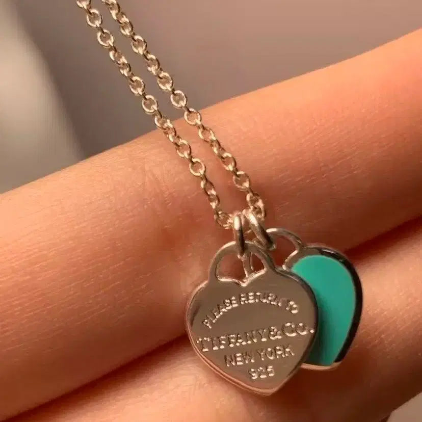 [BUNJANG] Tiffany &amp; Co. Double Heart Blue Pendant Necklace / 티파니 더블 하트 블루 펜던트 목걸이