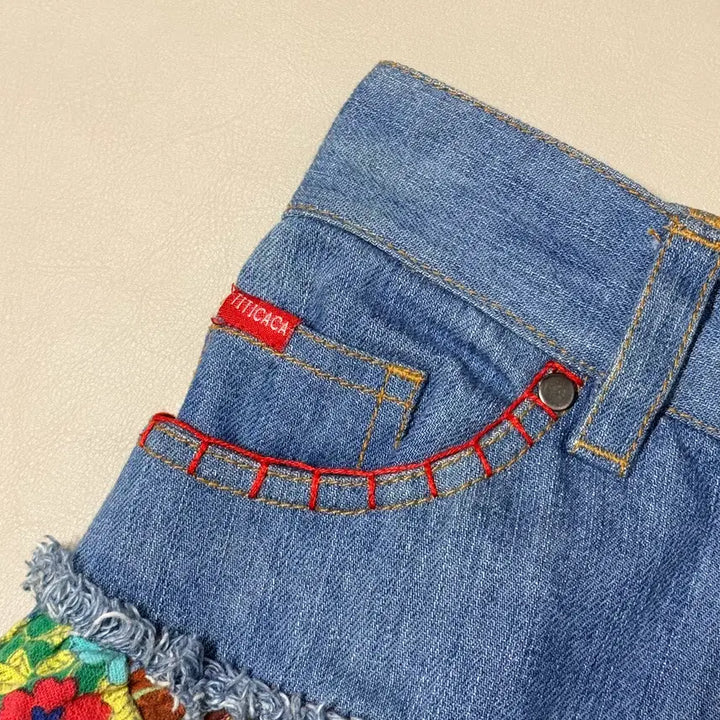 [BUNJANG] Titica Vintage Denim Patch Flare Skirt L / 티티카카 빈티지 데님 패치 플레어 스커트 L