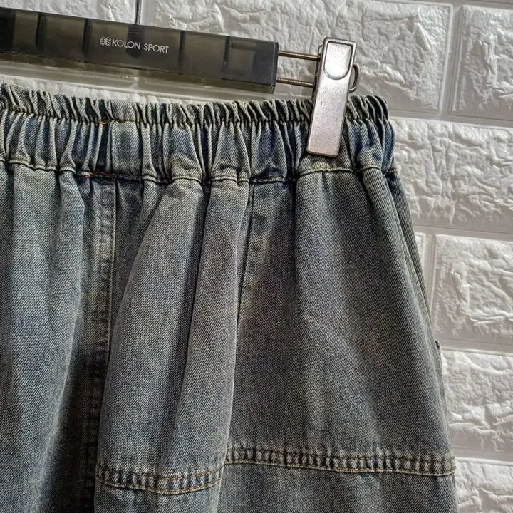 [BUNJANG] Banding Floral Embroidery Denim Skirt / 밴딩 잔꽃자수 데님스커트