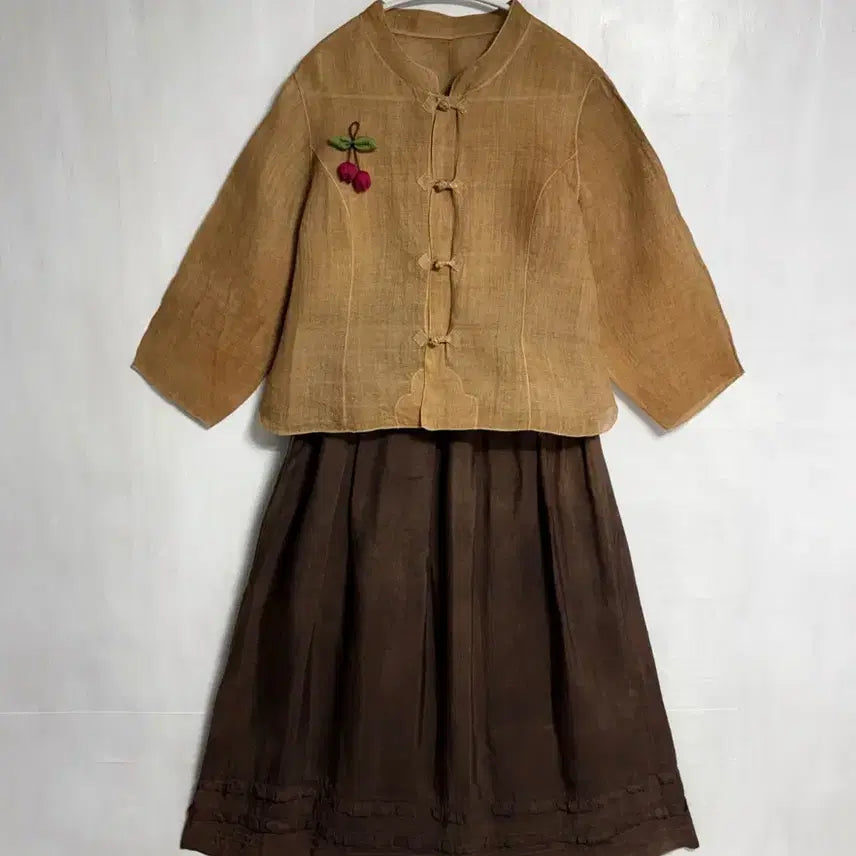 [BUNJANG] Custom-Made Natural Persimmon-Dyed Ramie Top and Rayon Skirt Set / (맞춤옷) 천연 감물염색 모시 저고리, 천연염색 인견 스커트 세트