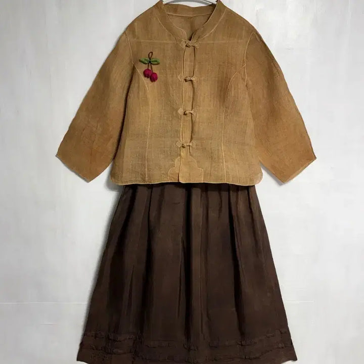 [BUNJANG] Custom-Made Natural Persimmon-Dyed Ramie Top and Rayon Skirt Set / (맞춤옷) 천연 감물염색 모시 저고리, 천연염색 인견 스커트 세트