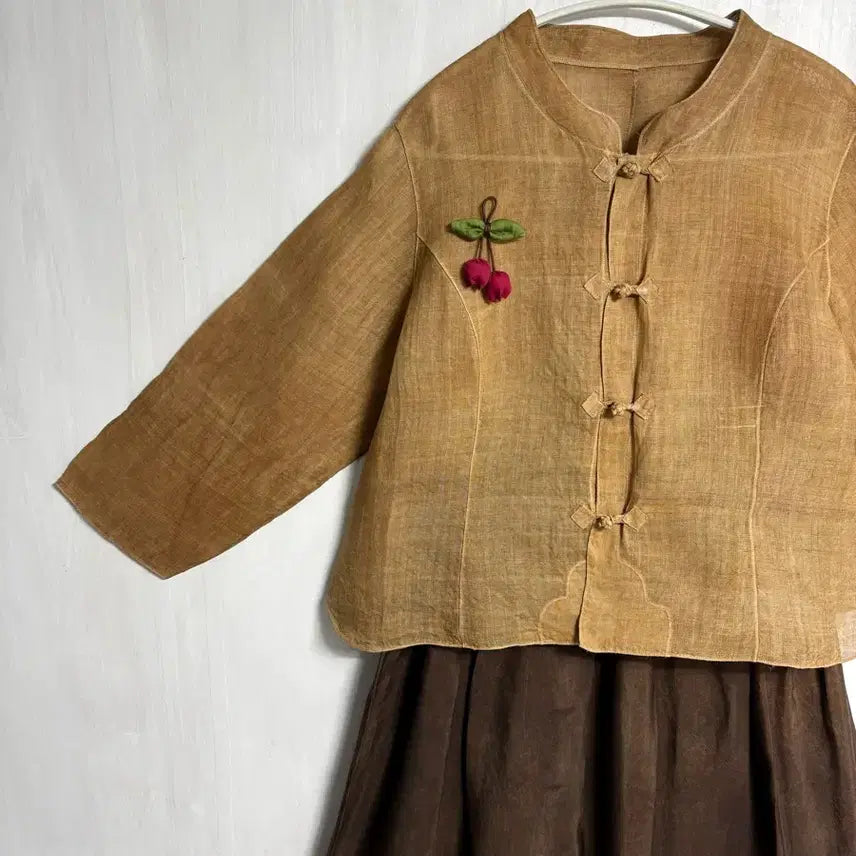 [BUNJANG] Custom-Made Natural Persimmon-Dyed Ramie Top and Rayon Skirt Set / (맞춤옷) 천연 감물염색 모시 저고리, 천연염색 인견 스커트 세트