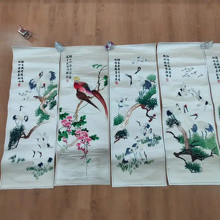 [BUNJANG] Hwajodo Embroidered Six-Panel Screen / 화조도 자수 6폭