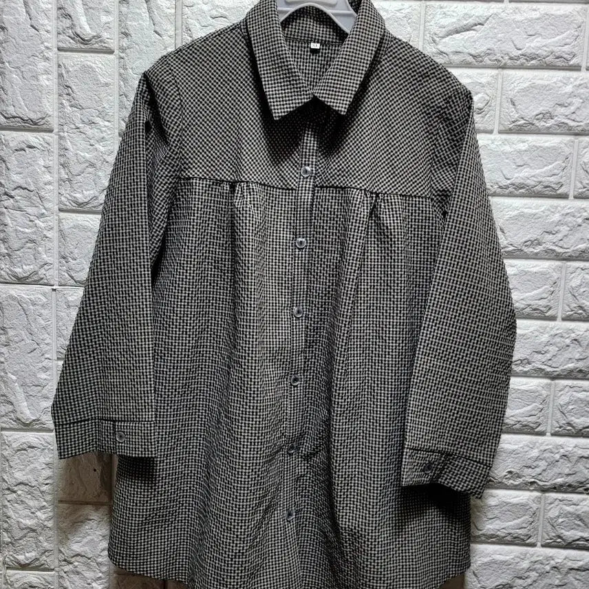 [BUNJANG] Check Pattern Spandex Shirt / 잔체크 지지미 느낌 스판셔츠