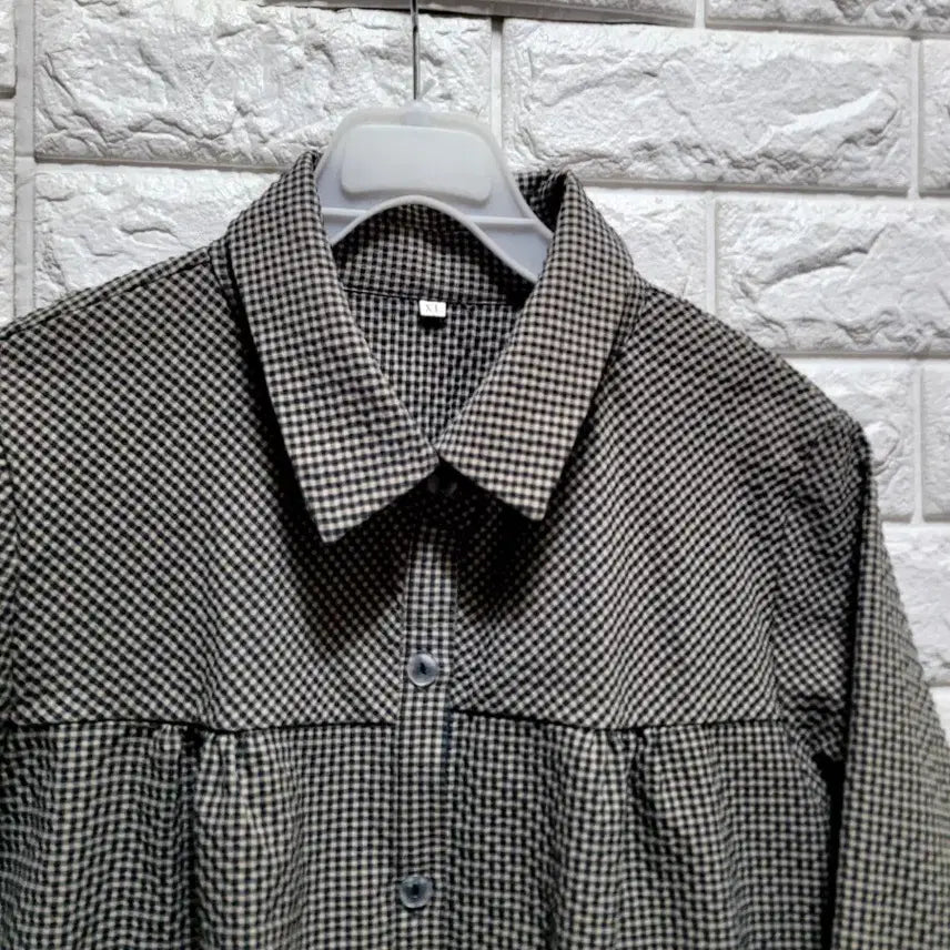 [BUNJANG] Check Pattern Spandex Shirt / 잔체크 지지미 느낌 스판셔츠