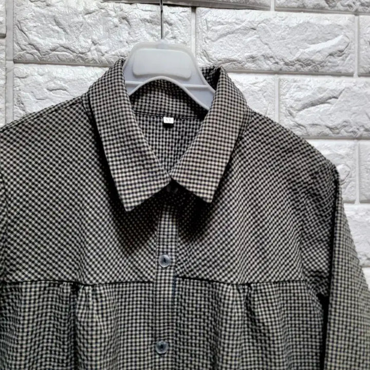 [BUNJANG] Check Pattern Spandex Shirt / 잔체크 지지미 느낌 스판셔츠