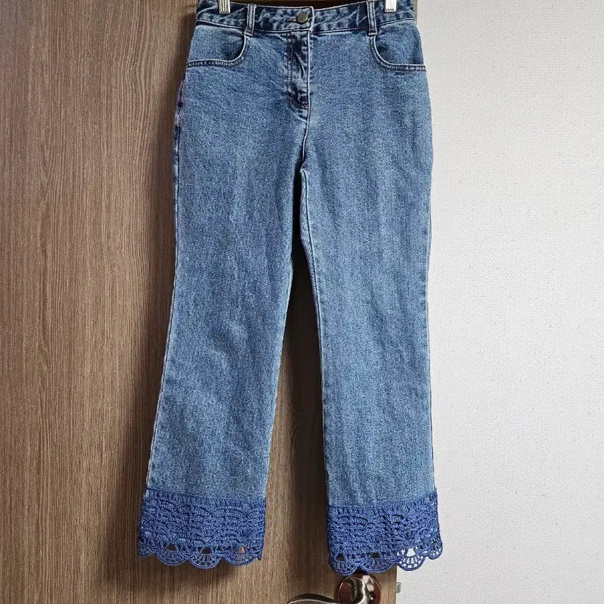 [BUNJANG] Ozzie Colette Crochet Block Denim Pants / 한섬 오즈세컨 크로셰 블록 데님팬츠