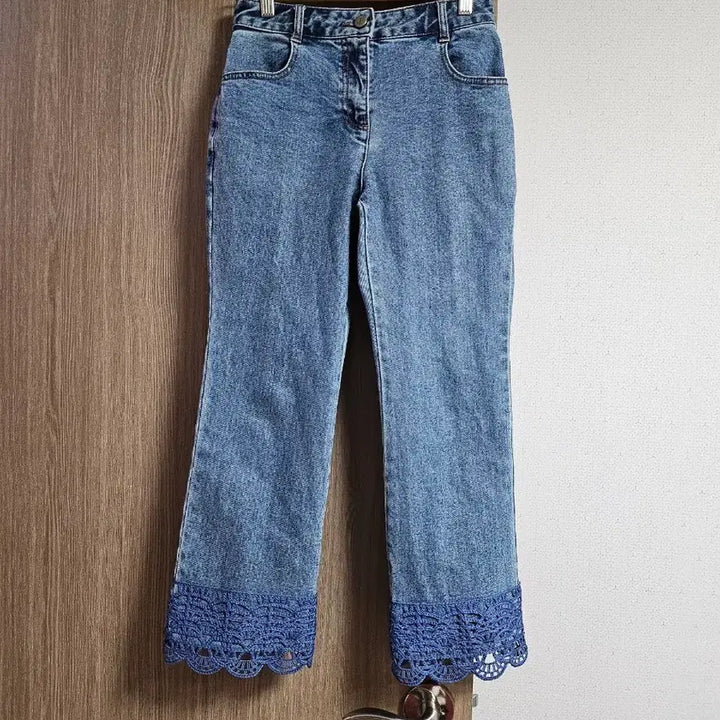 [BUNJANG] Ozzie Colette Crochet Block Denim Pants / 한섬 오즈세컨 크로셰 블록 데님팬츠