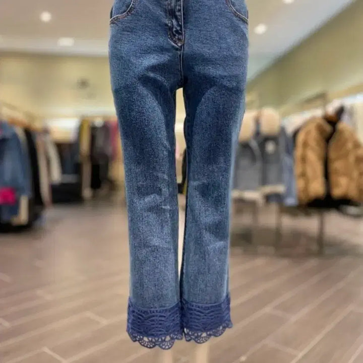 [BUNJANG] Ozzie Colette Crochet Block Denim Pants / 한섬 오즈세컨 크로셰 블록 데님팬츠