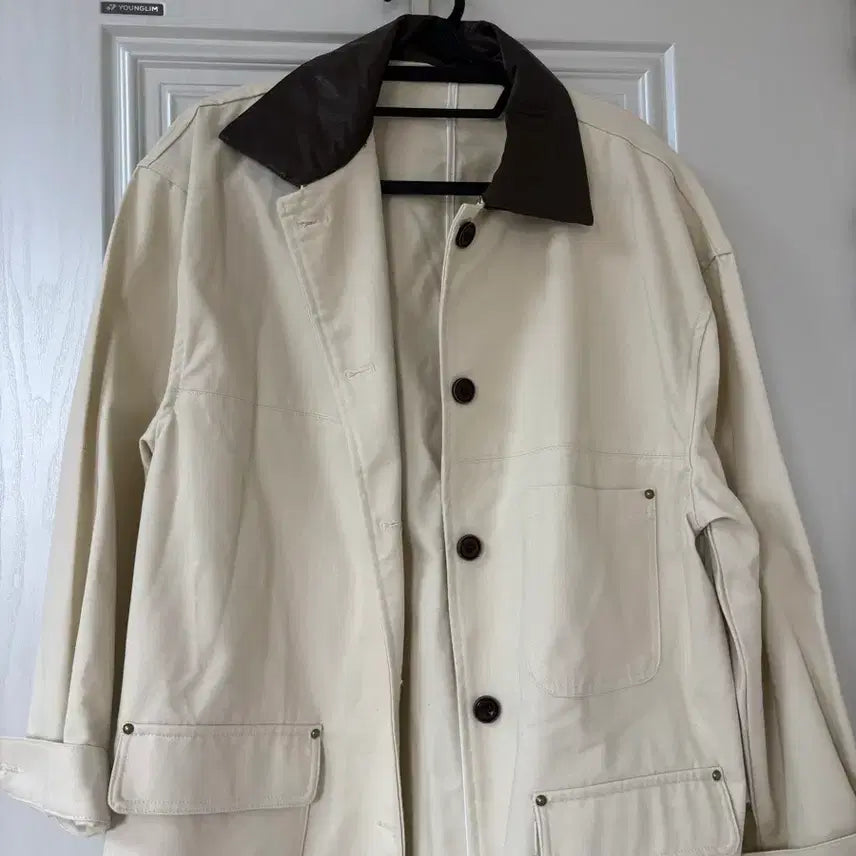 [BUNJANG] Lish Leather Collar Contrast Work Jacket / 리쉬 레더카라 배색 워크자켓 판매