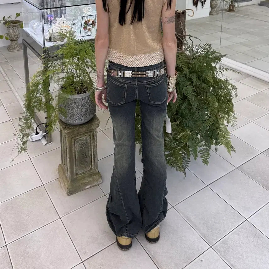 [BUNJANG] Studded Cross Shirring Jeans / stud cross shirring jeans