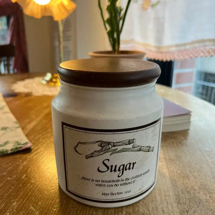 [BUNJANG] Antique British Ceramic Sugar Canister with Wooden Lid / 영국 빈티지 설탕 보관 도자기 캐니스터