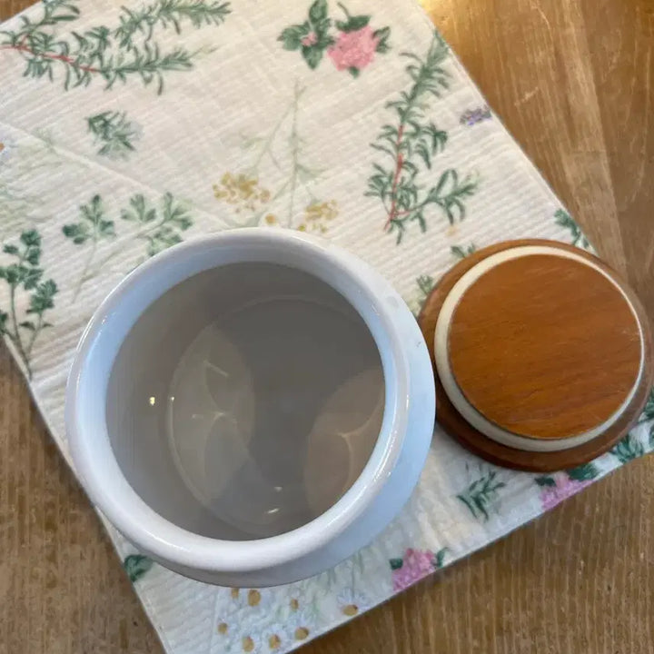 [BUNJANG] Antique British Ceramic Sugar Canister with Wooden Lid / 영국 빈티지 설탕 보관 도자기 캐니스터