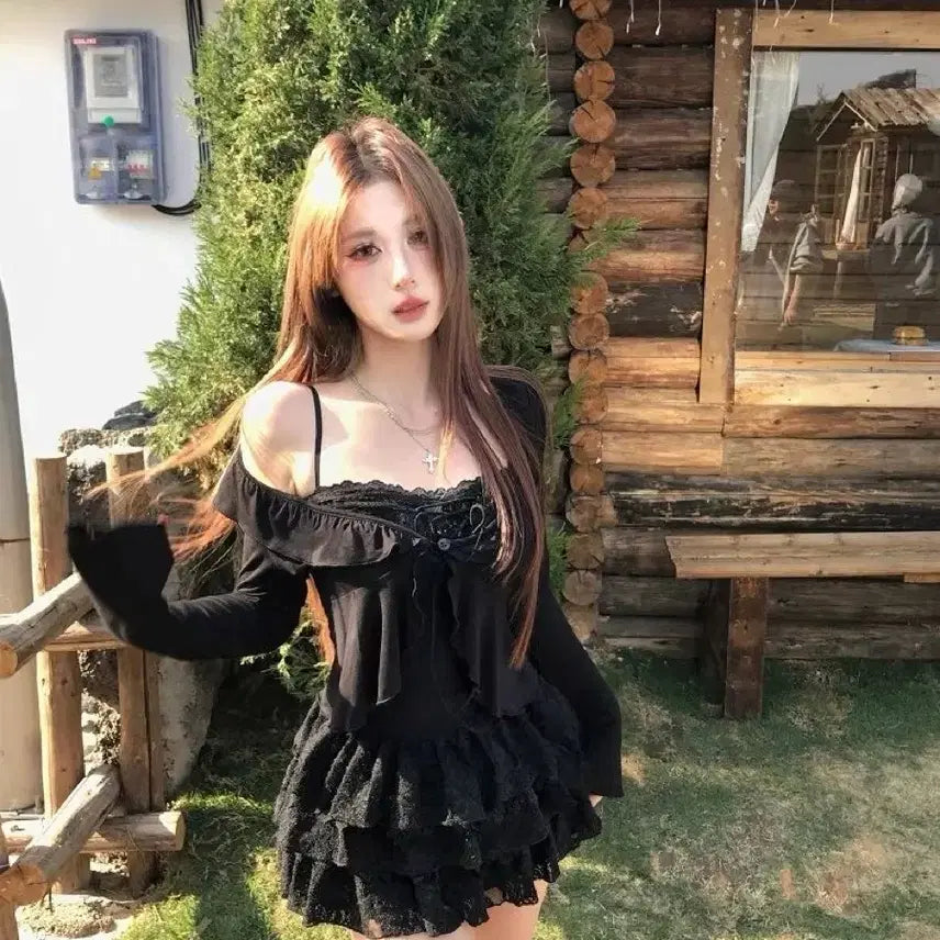 [BUNJANG] Lace Dress &amp; Cardigan Set / 패션 레이스 원피스 + 가디건 세트(예약판매)