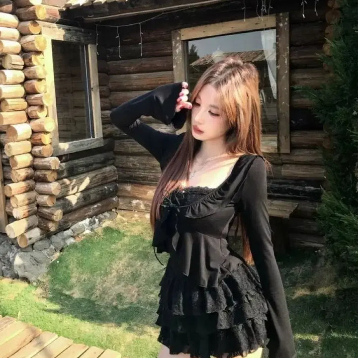 [BUNJANG] Lace Dress &amp; Cardigan Set / 패션 레이스 원피스 + 가디건 세트(예약판매)