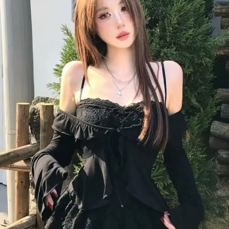 [BUNJANG] Lace Dress &amp; Cardigan Set / 패션 레이스 원피스 + 가디건 세트(예약판매)
