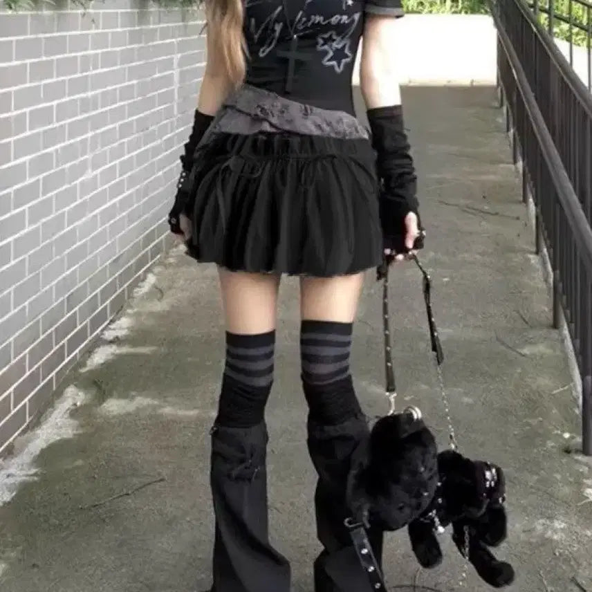 [BUNJANG] Dark Style Print T-shirt and Skirt Set / 다크 스타일 프린트 티셔츠 + 스커트 세트