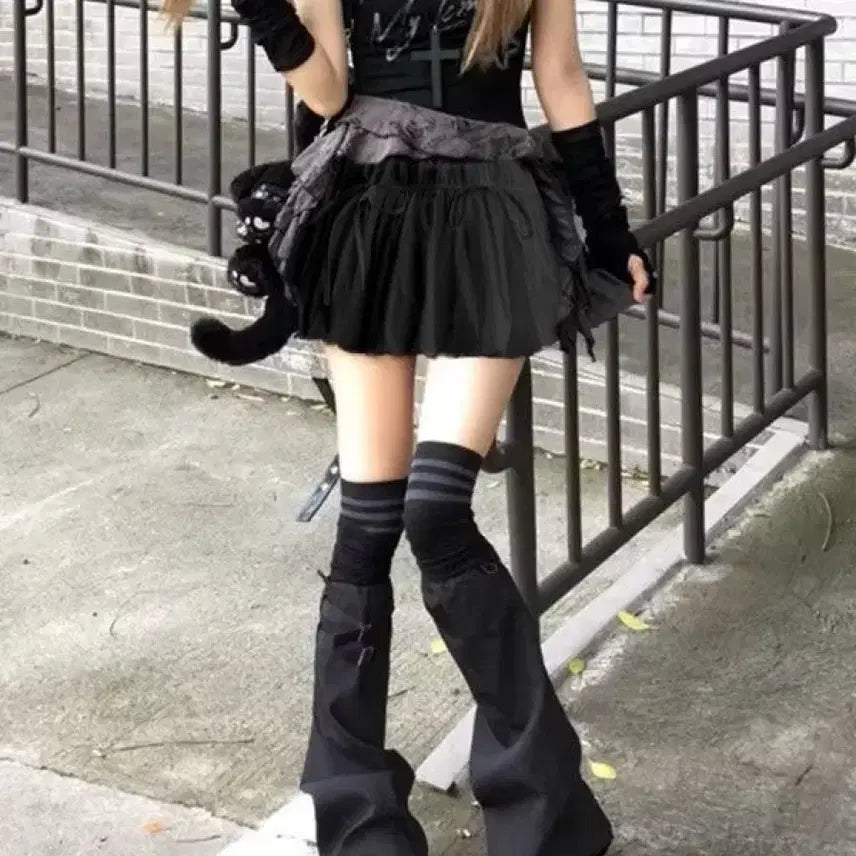 [BUNJANG] Dark Style Print T-shirt and Skirt Set / 다크 스타일 프린트 티셔츠 + 스커트 세트
