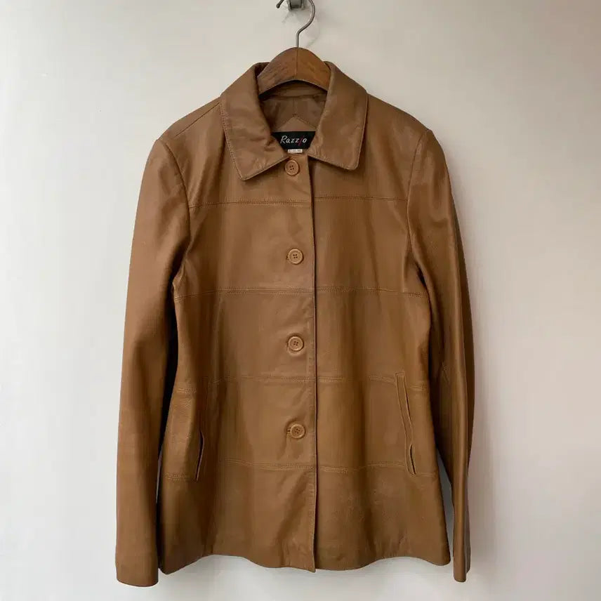[BUNJANG] Razzio Brown Lambskin Leather Jacket (Size 77) / Razzio 브라운 양가죽 자켓 77