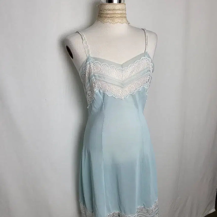 [BUNJANG] Vintage Ice Blue Lace Slip Dress / 빈티지 아이스 블루 레이스 슬립 원피스