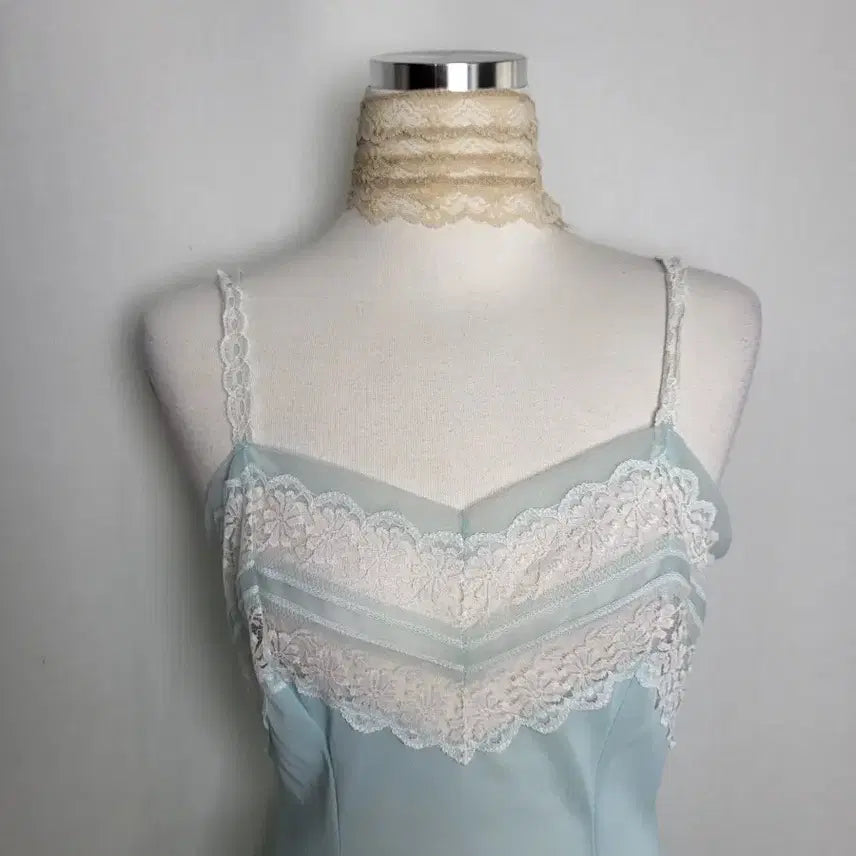 [BUNJANG] Vintage Ice Blue Lace Slip Dress / 빈티지 아이스 블루 레이스 슬립 원피스