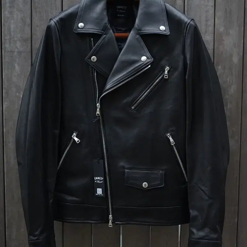 [BUNJANG] Emmeti Lambskin Double Rider Leather Jacket / 엠메티 램스킨 더블라이더 가죽자켓 50사이즈(100)