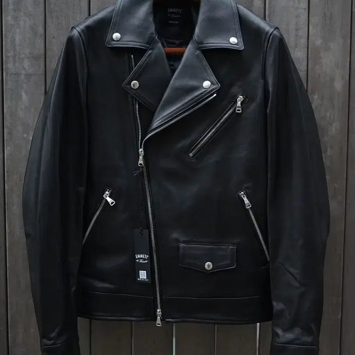 [BUNJANG] Emmeti Lambskin Double Rider Leather Jacket / 엠메티 램스킨 더블라이더 가죽자켓 50사이즈(100)