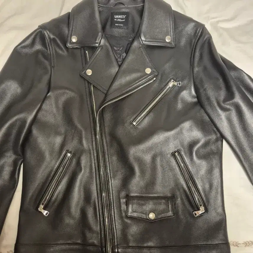 [BUNJANG] Emmeti Lambskin Double Rider Leather Jacket / 엠메티 램스킨 더블라이더 가죽자켓 50사이즈(100)