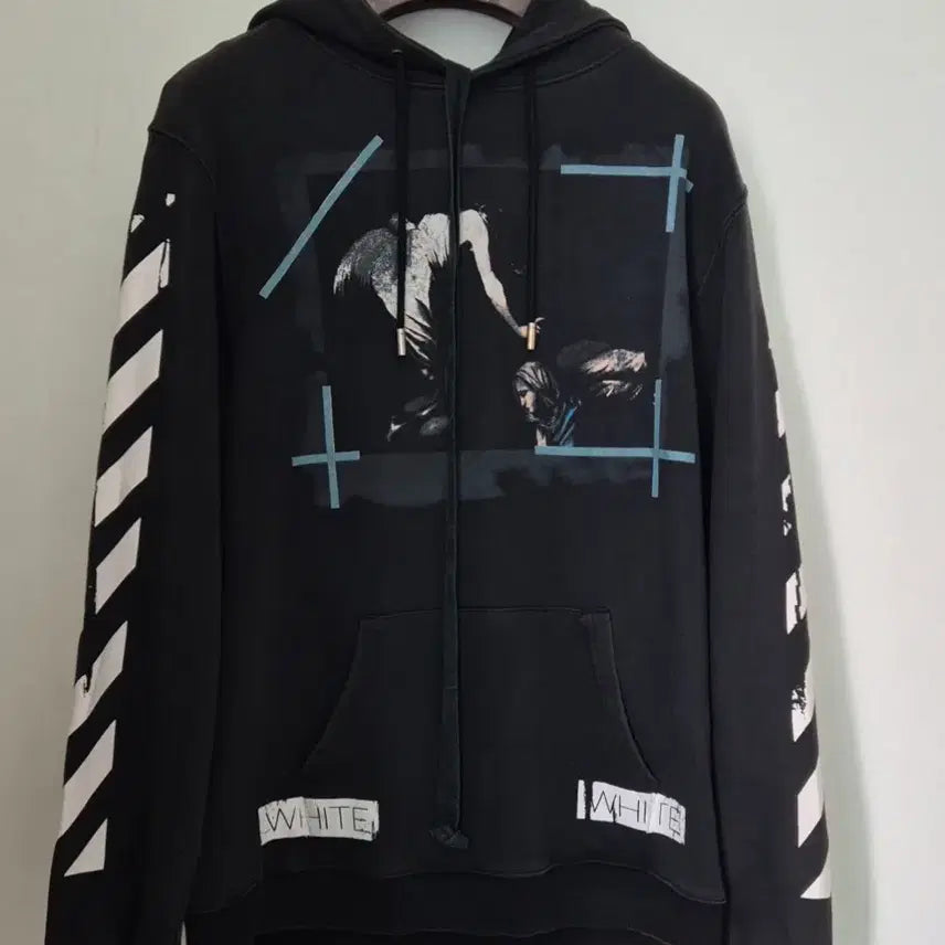 [BUNJANG] Off-White Black Printing Hoodie / 오프화이트 블랙 프린팅 후드티!최상품!