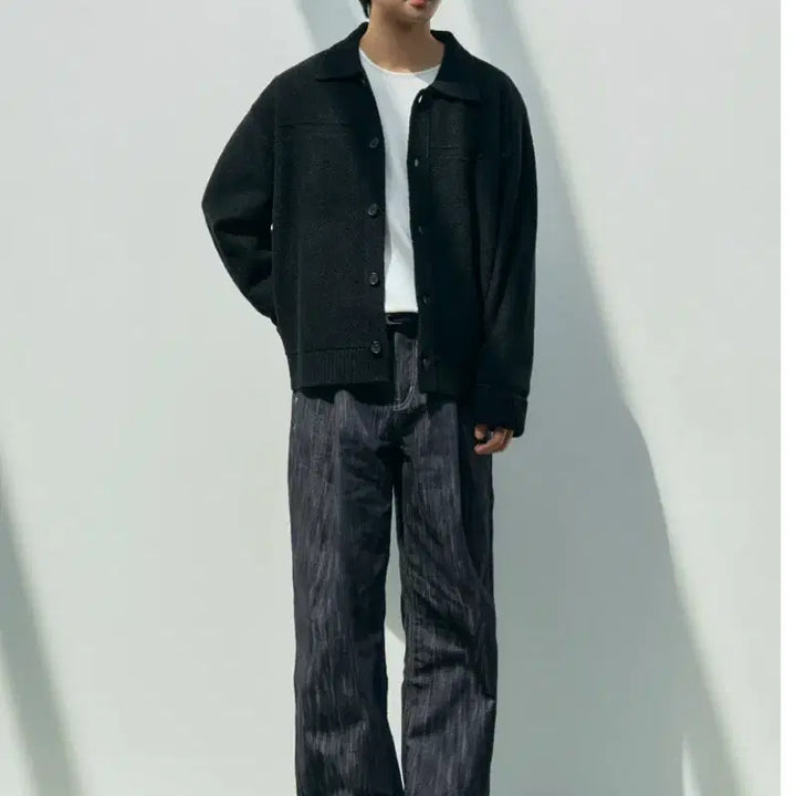 [BUNJANG] Minav Soft Hairy Collar Cardigan Black L / 미나브 소프트 헤어리 카라 가디건 블랙 L