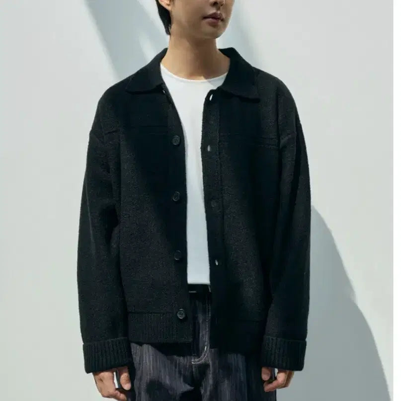 [BUNJANG] Minav Soft Hairy Collar Cardigan Black L / 미나브 소프트 헤어리 카라 가디건 블랙 L