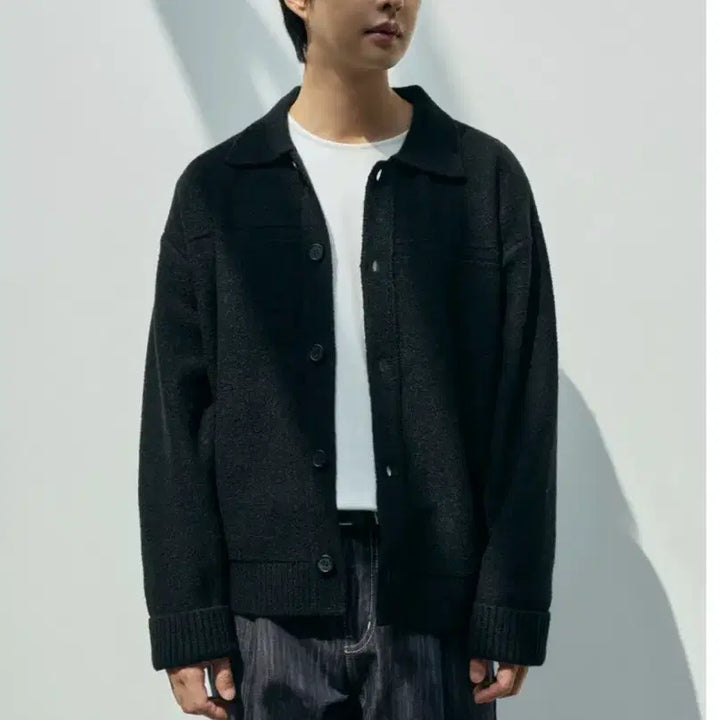[BUNJANG] Minav Soft Hairy Collar Cardigan Black L / 미나브 소프트 헤어리 카라 가디건 블랙 L